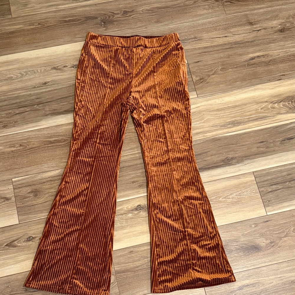 SHEIN Velvet Flare Pants in Rich Orange